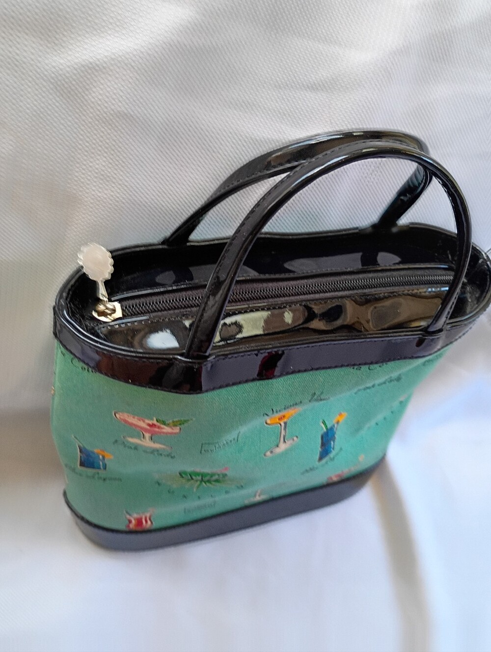 Lulu Guinness Tropical Cocktail Bag Teal Black Whimsical Women's Handbag - Picture 8 of 11